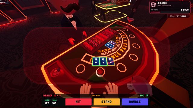 Hacker glasses on at the blackjack table
